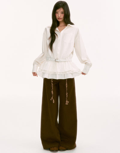 Faux Two-Piece Casual Drawstring Pants WEE0127