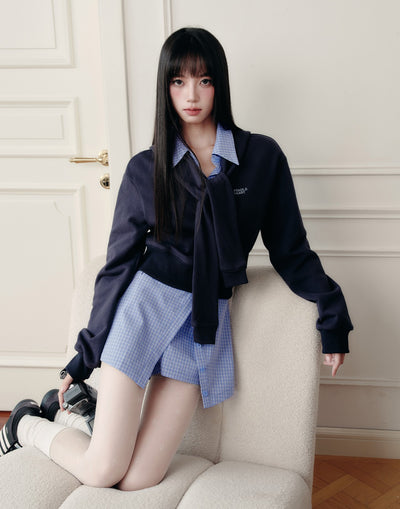 Fake Two-piece Sweatshirt/Plaid Skirt FRA0422