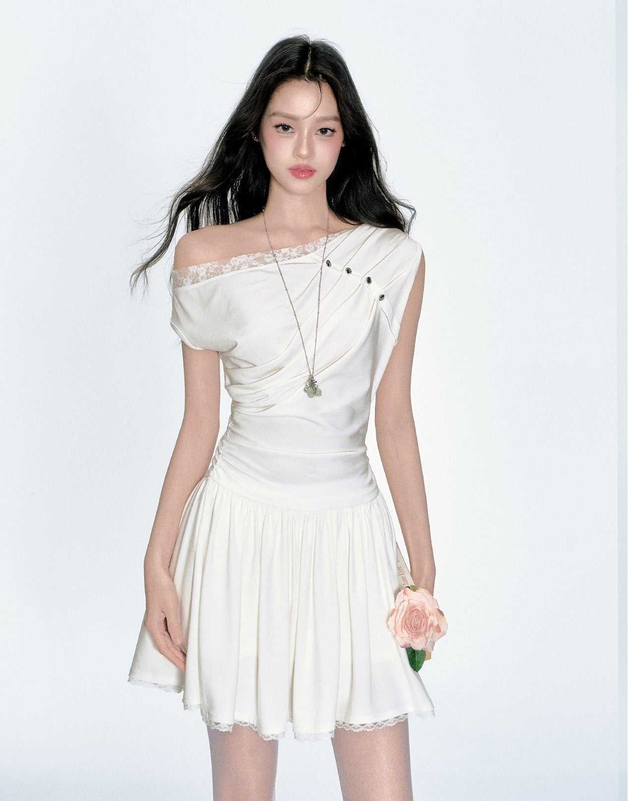 Off-shoulder Lace White Dress FRA0363