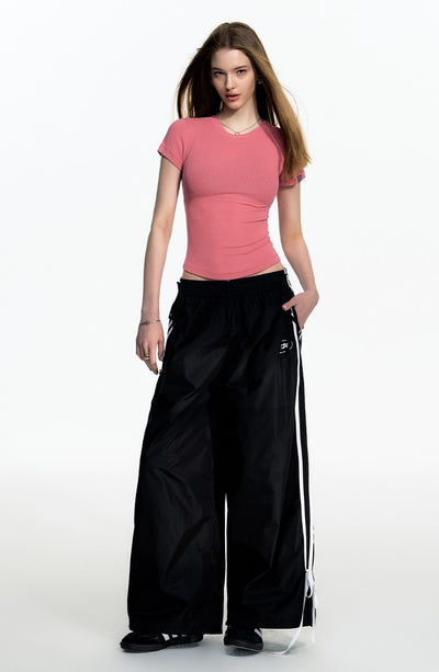 Sports Style Black Lace-up Pants DPR0037