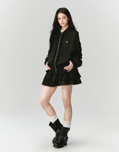 Black Lace Lapel Jacket FRA0434