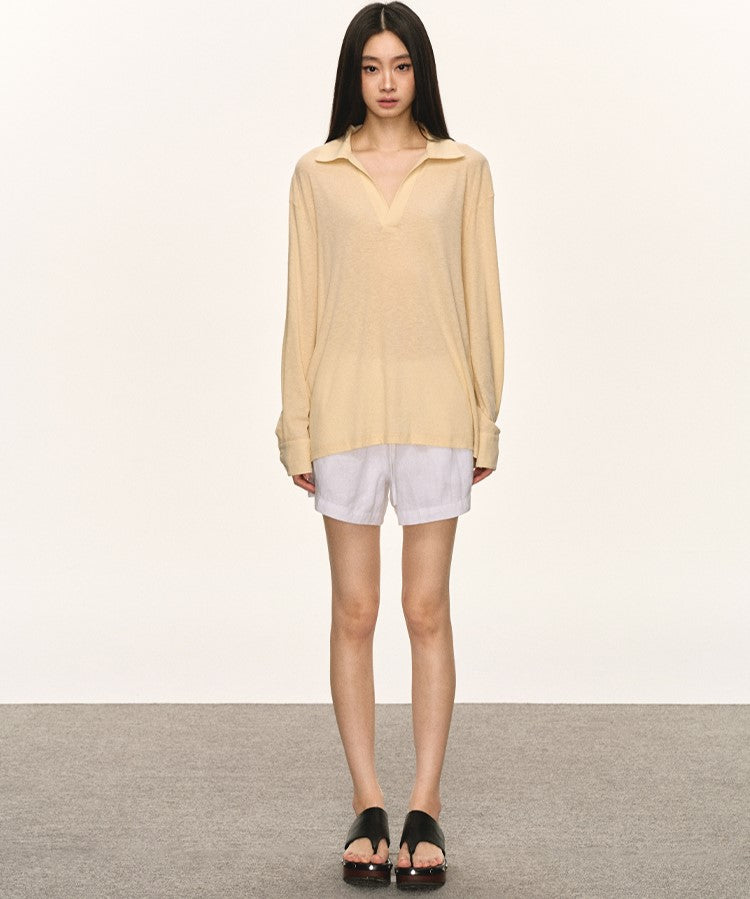 Lapel Loose V-neck Sunscreen Shirt ANA0057