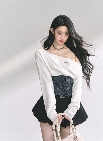 Oblique Shoulder Loose T-shirt DIA0544