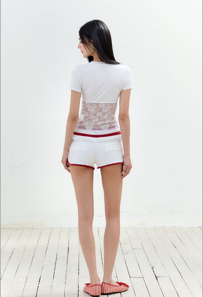 Lace Hollow Short-sleeved T-shirt/Shorts AGM0157