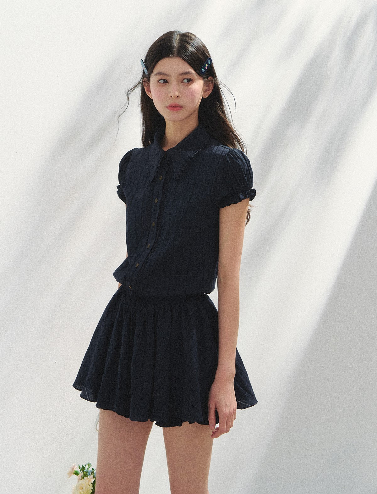 Navy Short Sleeve Shirt Dress SUN0145