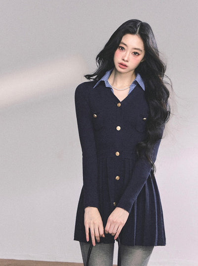 Fake Two-piece Long-sleeved Knitted Dress DIA0628