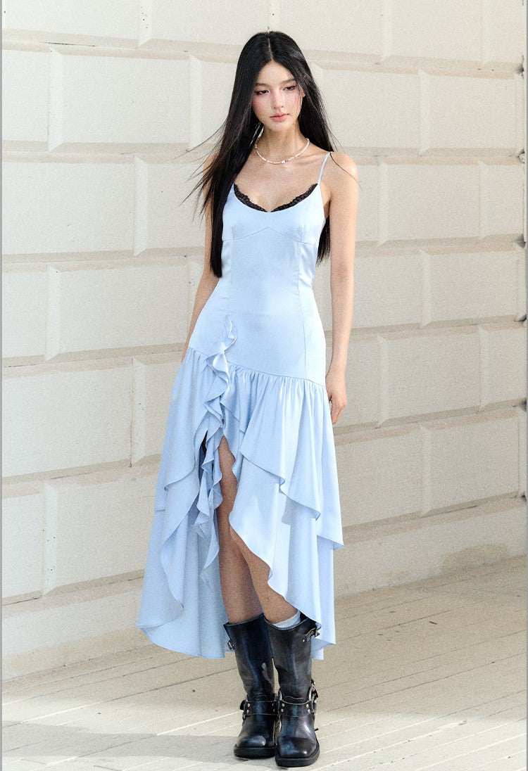 Lace Irregular Satin Suspender Dress AGM0169