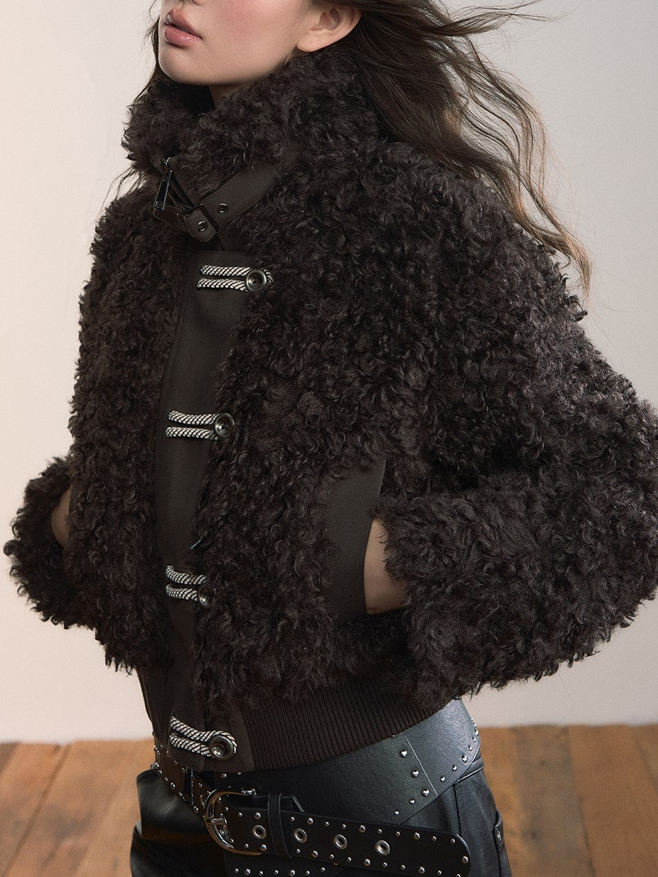 Single-breasted Turtleneck Fur Short Jacket VIA0361