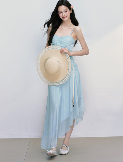 Beaded Mesh Irregular Suspender Dress FRA0404