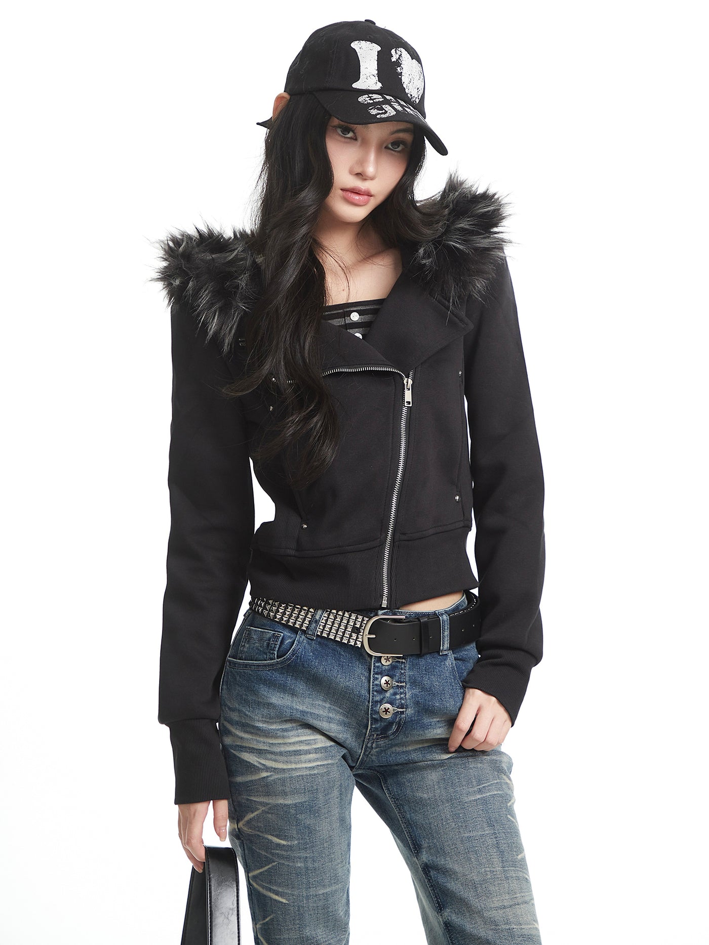 Fur Collar Hooded Sweatshirt Jacket UNC0324