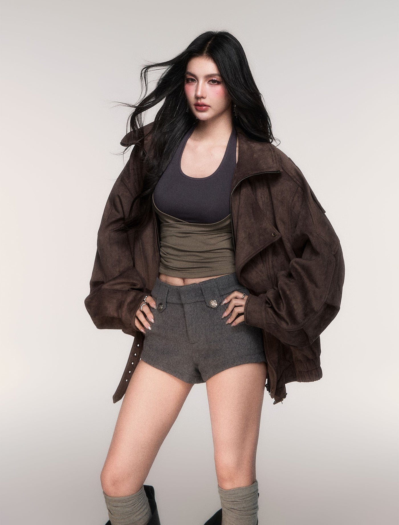 Oversized Camel Brown Suede Jacket LUL0201