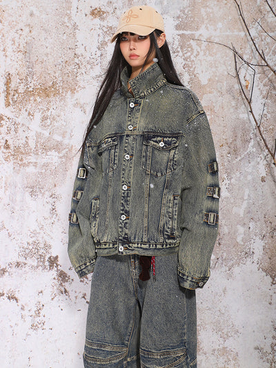 Diamond Washed Old Design Denim Jacket/Wide-leg Pants UNC0170