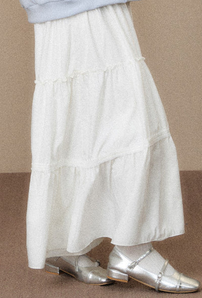 White A-line Mid-length Cake Skirt SPE0030