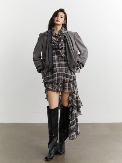 Retro Diamond Pleated Short Jacket JNY0257