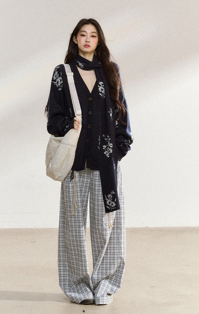 Large Flower Navy Sweater Cardigan SHI0215