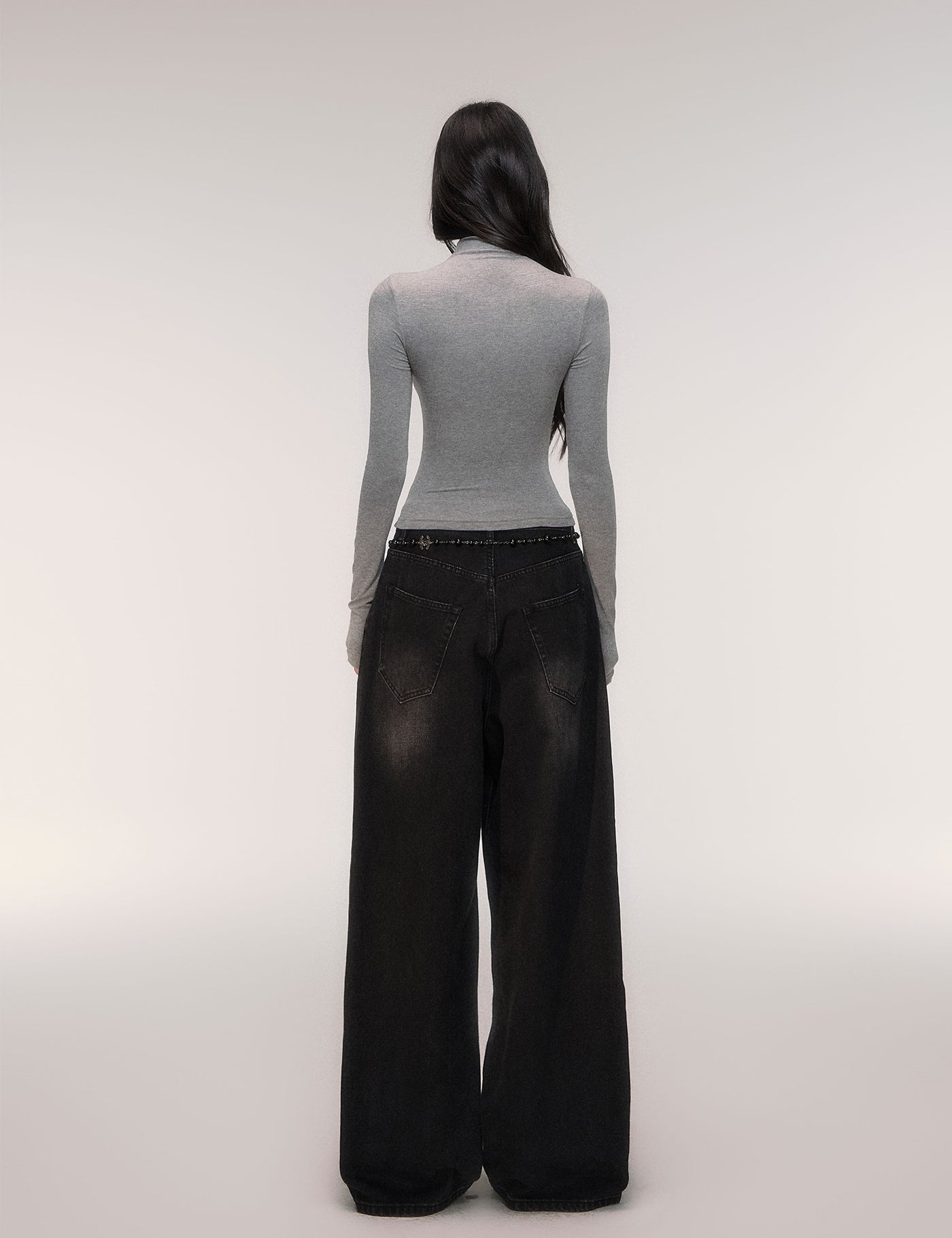 Black High-waisted Wide-leg Casual Jeans LUL0206