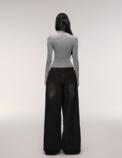 Black High-waisted Wide-leg Casual Jeans LUL0206