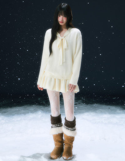 White French Style Bow Knitted Dress WEE0104