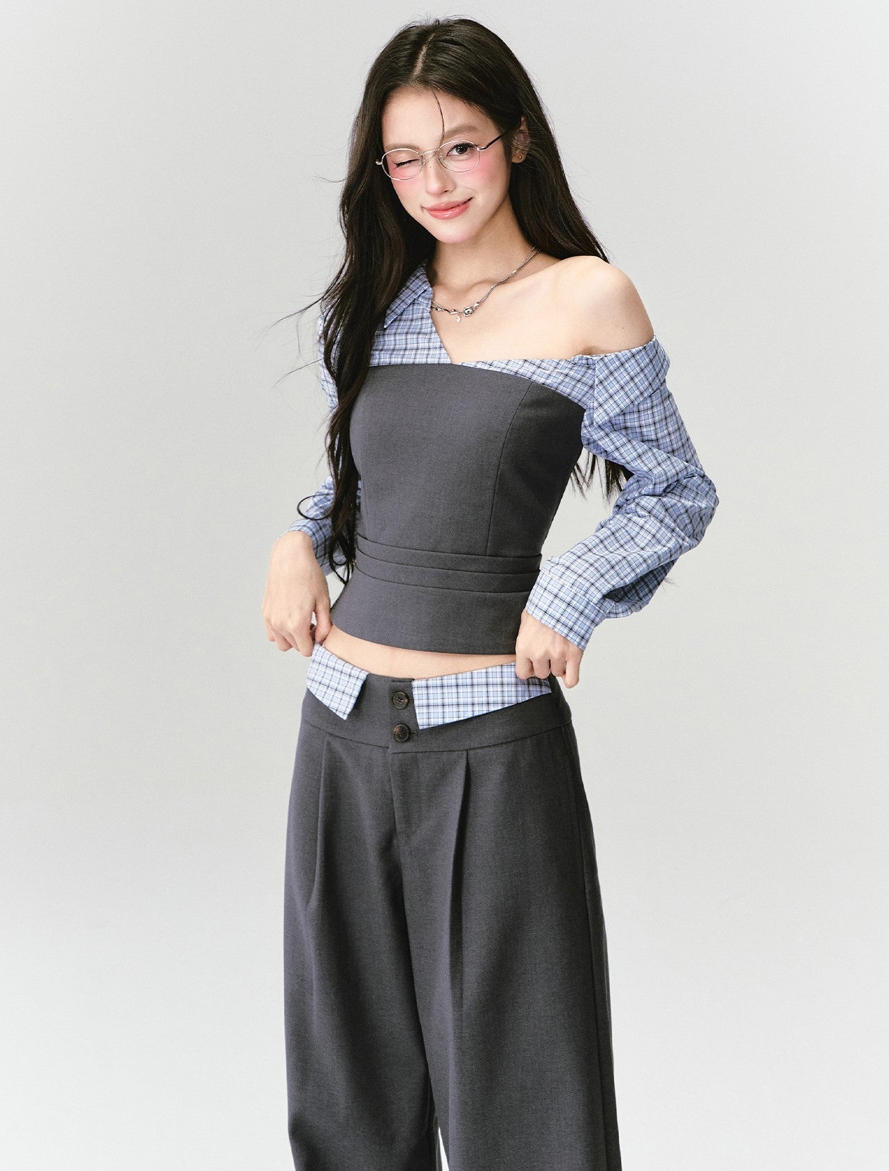 Intellectual Off-shoulder Shirt/Pants FRA0414