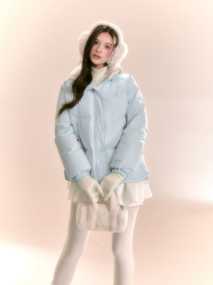 Macaron Light Blue/Pink Stand Collar Short Down Jacket QDQ0098