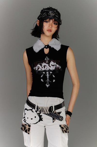 Fur Collar Subculture Sleeveless Top KIN0137