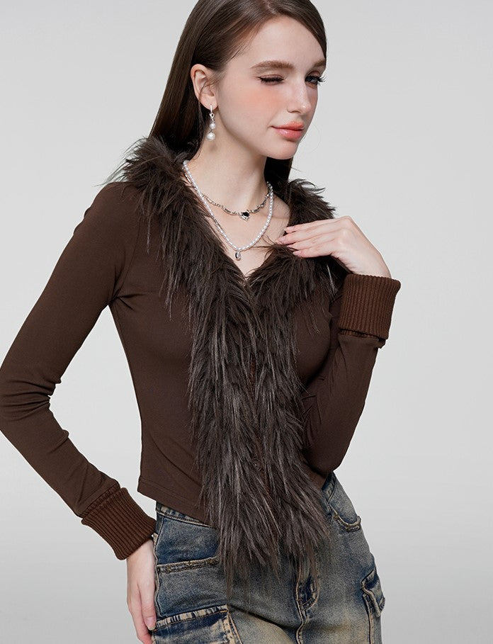 Retro Brown Slim Fur Sweater WAE0024