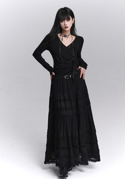 Stylish Rose Black Long-Sleeved Top LAD0236
