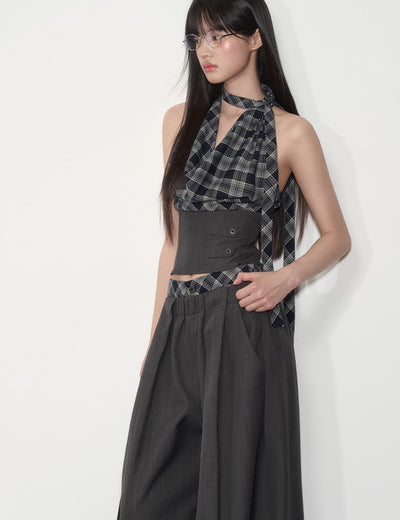 Plaid Halter Neck Top/Loose Suit Pants SOO0011