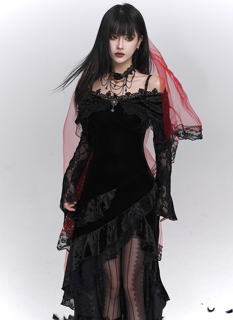 Lace Flared Sleeves Strap Dress LAD0239