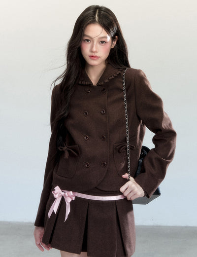 Retro Doll Collar Jacket/Lace Top/Bowknot Skirt FRA0444