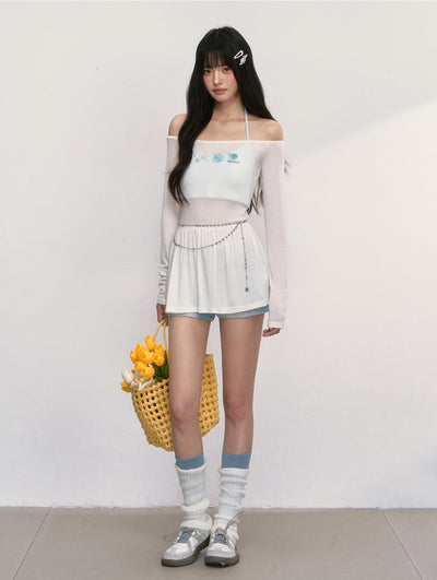 One-shoulder Tulle Sunscreen T-shirt WEE0014