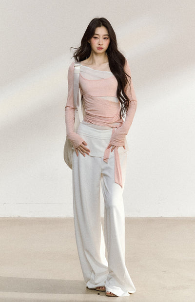Fake Two-piece Pink Tie T-shirt SHI0209