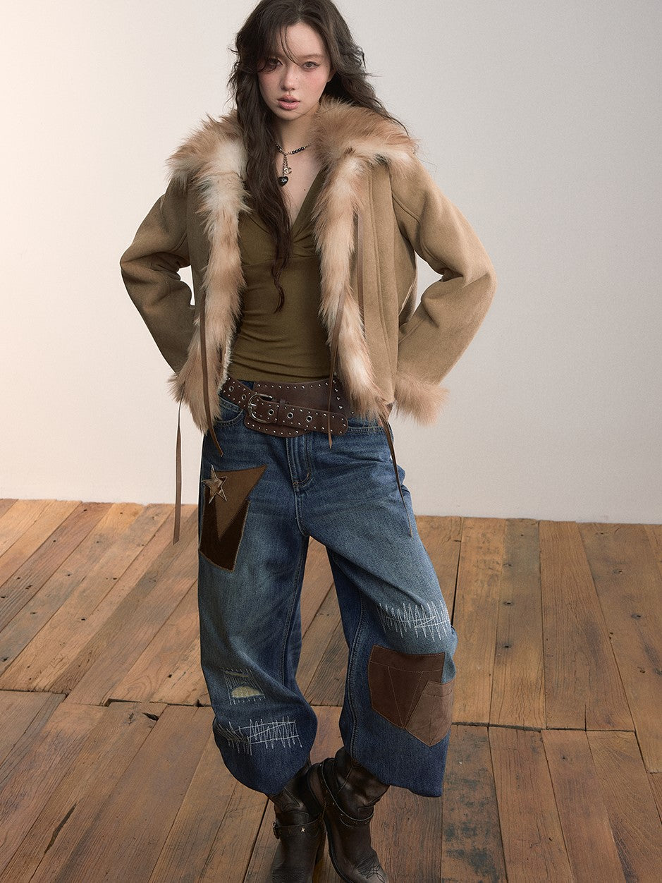 Bow-tie Large Faux Fur Coat VIA0365