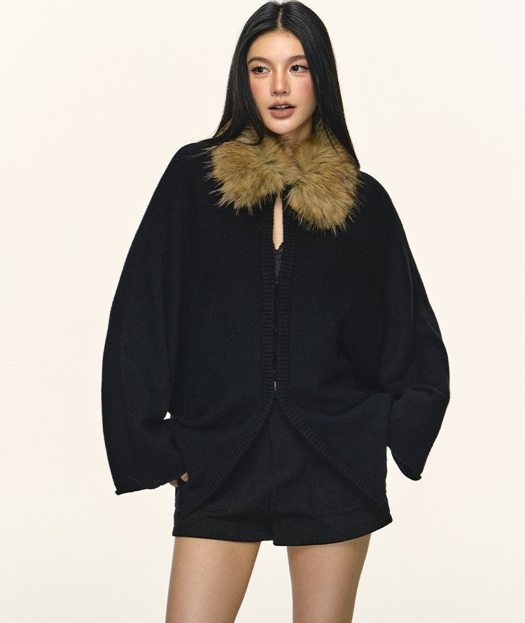 Eco-friendly Fur Collar Knitted Cardigan ANA0106