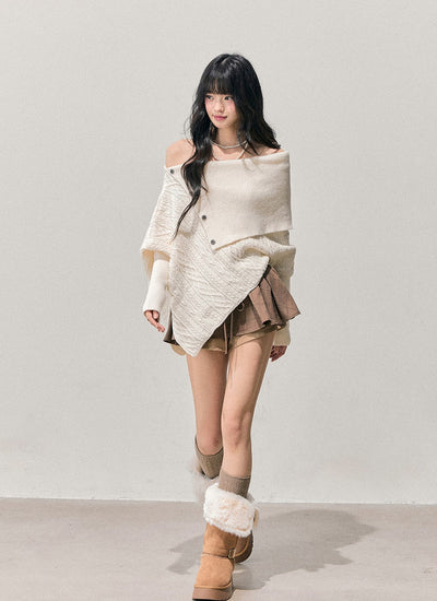Off-shoulder Irregular Sweater DIA0721
