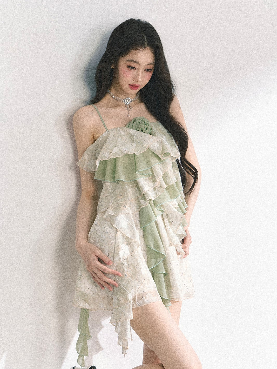 Lace Floral Suspender Dress DIA0440