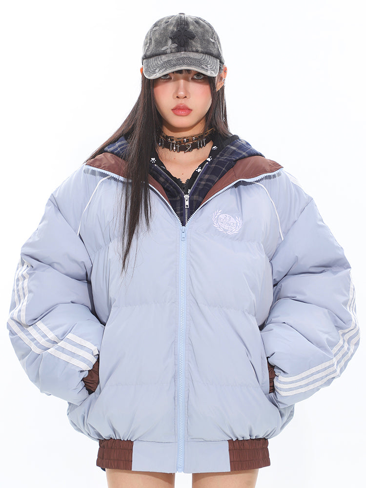 American Retro National Trend Fake Two-piece Plaid Hooded Jacket UNC0185