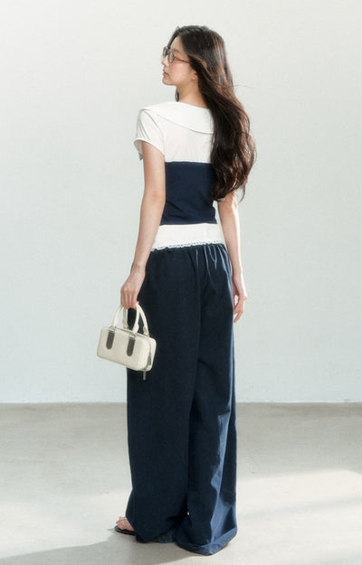 Versatile Navy Splicing T-shirt SHI0167