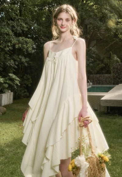 Vanilla White Irregular Design Suspender Dress GRO0182