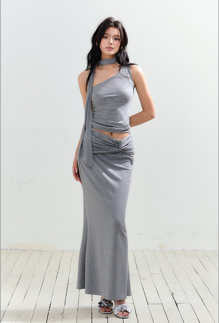 One-shoulder Top/Twisted Maxi Skirt AGM0161