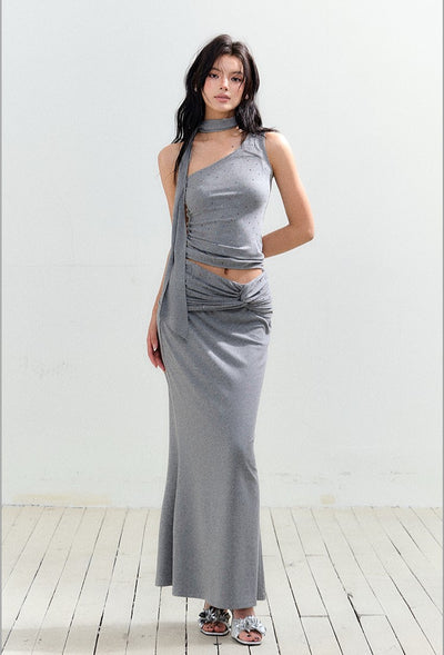 One-shoulder Top/Twisted Maxi Skirt AGM0161