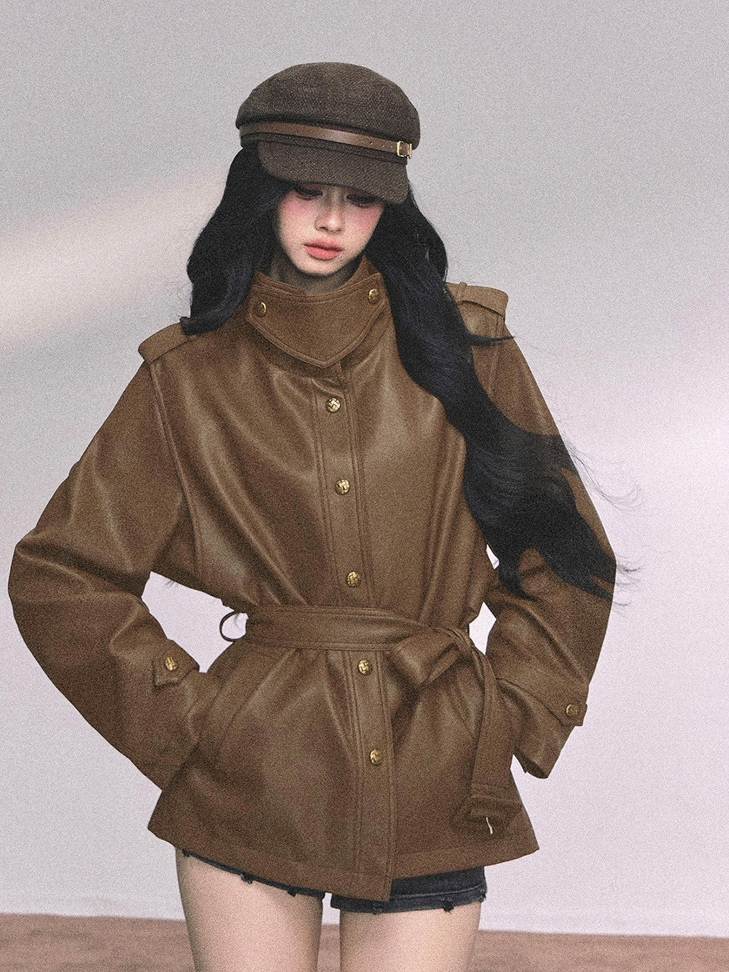 American Style Leather Stand Collar Jacket DIA0653