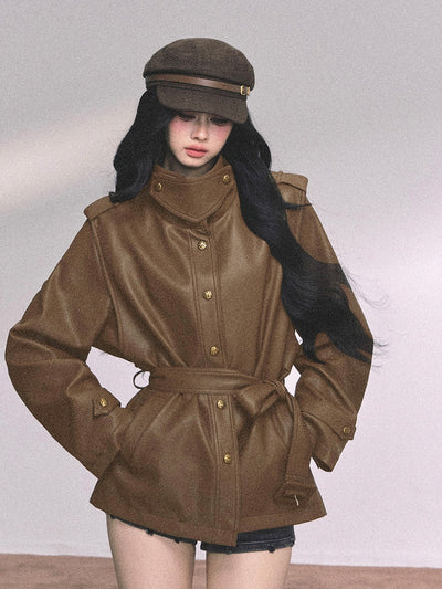 American Style Leather Stand Collar Jacket DIA0653