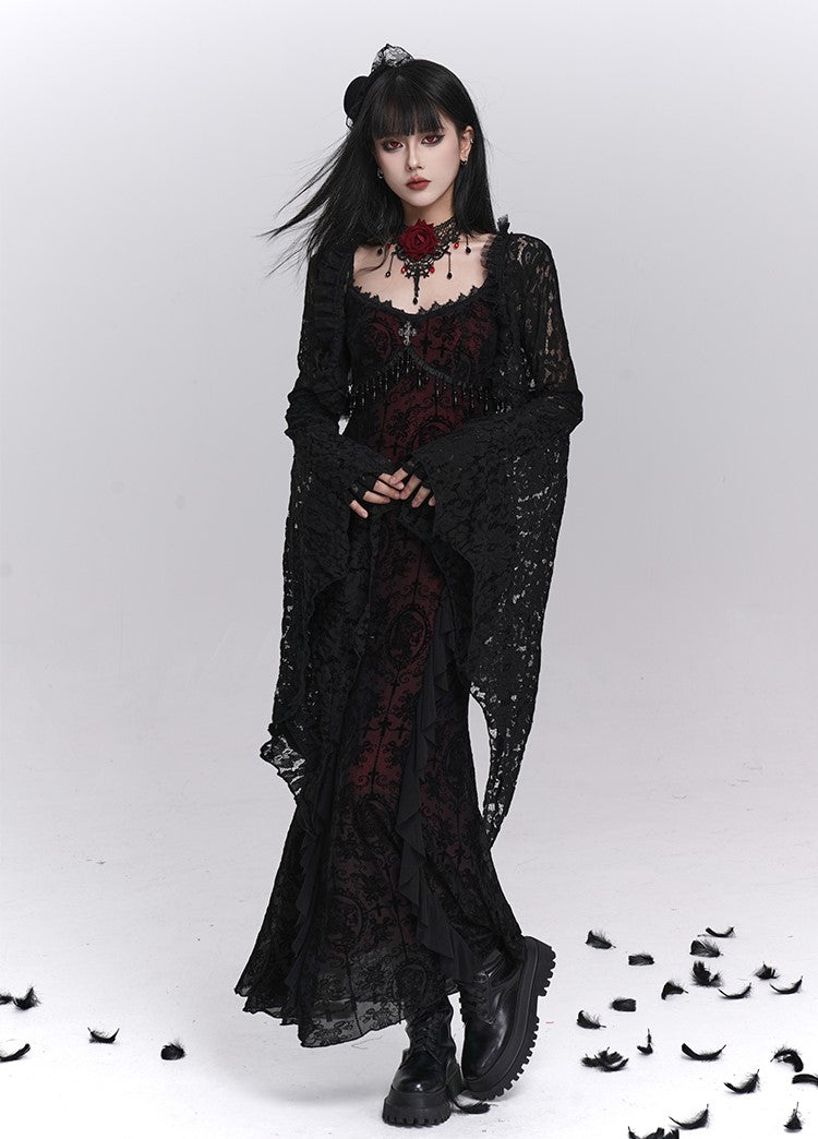Black Suspender Dress/Lace Shawl LAD0240