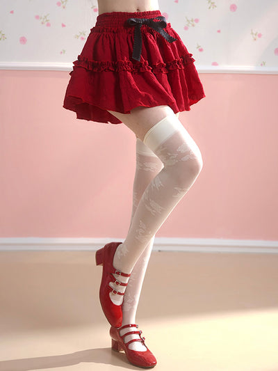 A-line Slimming Puffy Short Red Skirt DIA0121