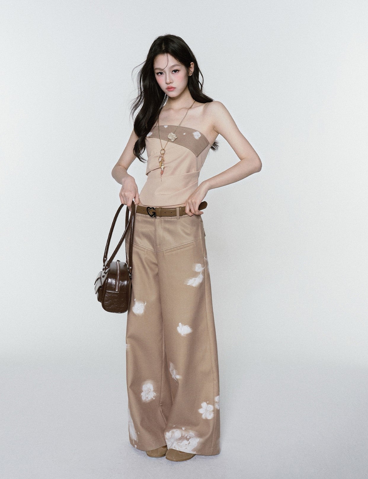 Coffee Color Printed Tube Top/Pants FRA0378