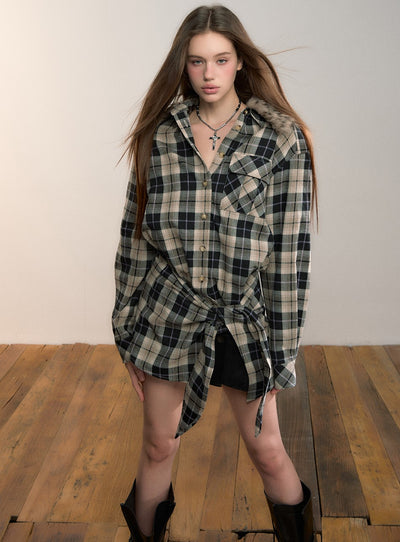 Detachable Fur Collar Plaid Shirt VIA0345