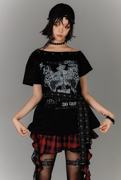 Belt Off-shoulder Subculture T-shirt KIN0135