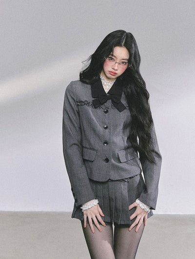 French Suit Jacket/Pleated Skirt/Lace Top DIA0601