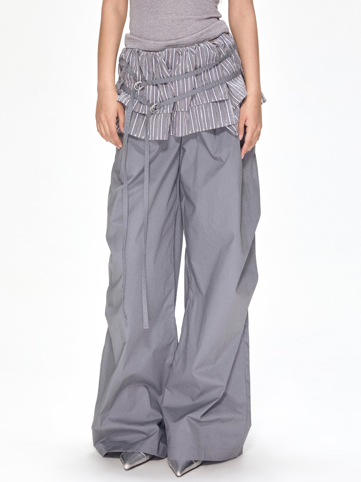 Satin Ruffled Casual Straight Pants APE0392